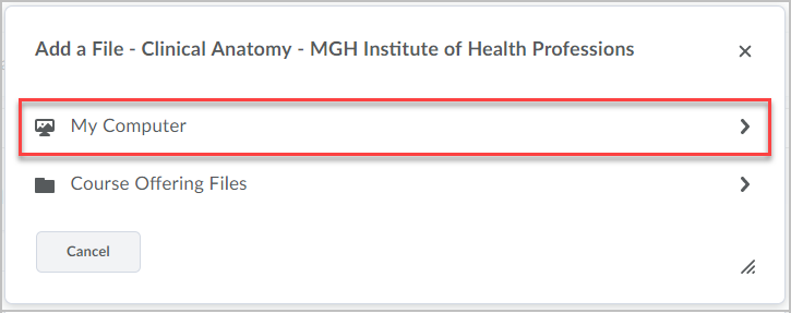 The Add a File pop-up window with a red box around the "My Computer" upload option