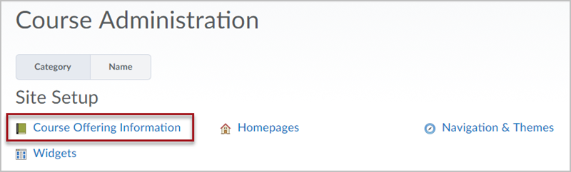 The course administration page with a red box around the "Course Offering Information" link