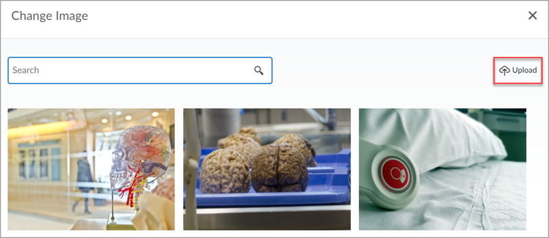 The "Change Image" pop-up with a red box around the "Upload" option
