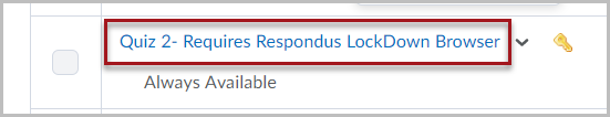 A red box around a quiz titled "Quiz 2" in the D2L Brightspace Quizzes tool.