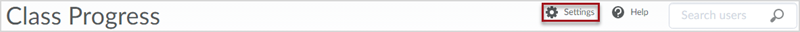 Top of the Class Progress tool with a red box around the "Settings" link in the top right corner of the page