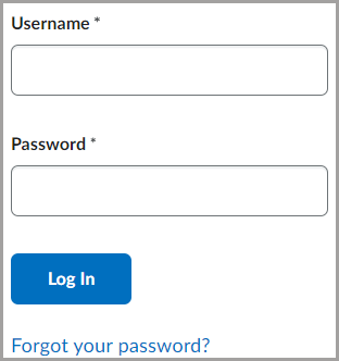 The D2L Brightspace login screen with text fields for "Username" and "Password", a blue "Log In" button, and a "Forgot your password?" link below the button.