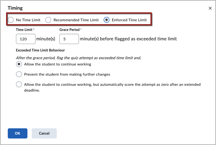 Select Time Limit Option