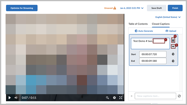 Media Library editing interface with labels on the caption editing interface