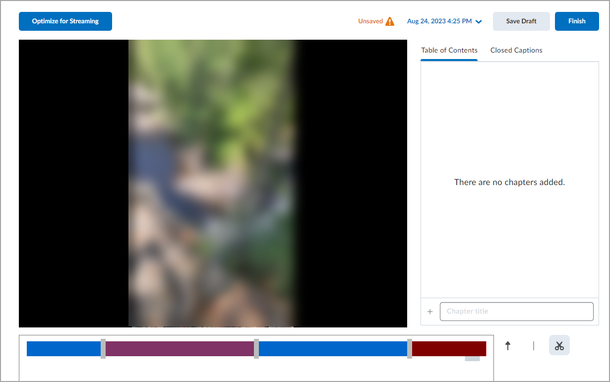 Video editing interface with two parts of the video trimmed out on the timeline