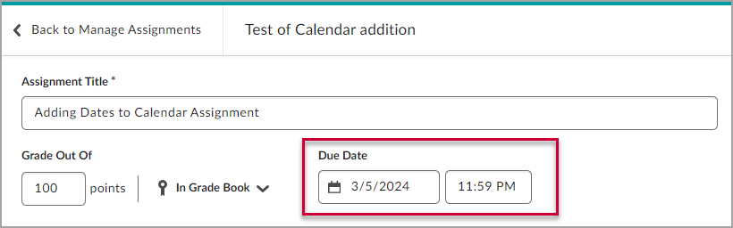 Setting the Due Date on an Assignment in D2L Brightspace