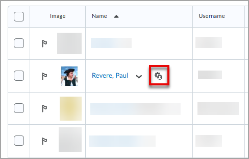 The Classlist tool with a red box around an icon indicating student a student has accommodations.