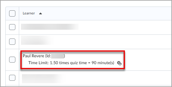 Screenshot of the Special Access interface with a red box around a student's preset accommodations.