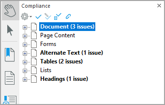 Compliance panel with 7 accessibility issues flagged across seven categories