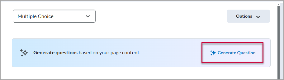 Pop-up window where "Multiple Choice" has been selected as the question type. There is a red box around a link to "Generate Questions".
