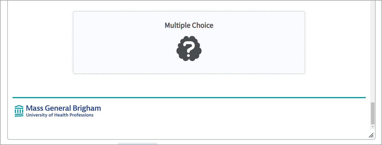 A content page showing a Question mark icon in a box labeled Multiple Choice